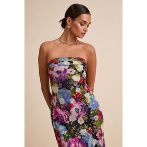 Lulus Sutherlynn Purple Multi Floral Strapless Midi Dress - Size S